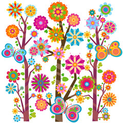 floral tree and butterflies