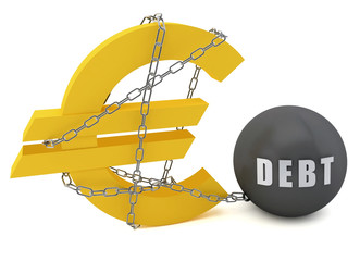 Euro sign connected in a chain of debt