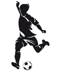 Vector football (soccer) player silhouette with ball isolated