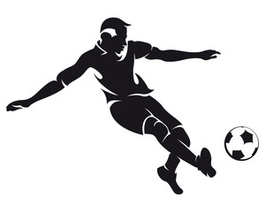 Vector football (soccer) player silhouette with ball isolated