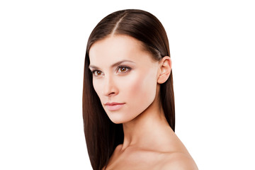 Fototapeta premium Beauty face of beautiful woman with clean fresh skin - isolated