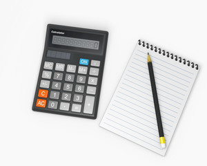 Calculator and notebook with pencil 1