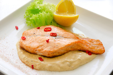 Grilled salmon steak