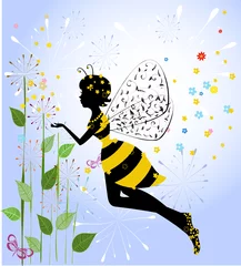 Zelfklevend Fotobehang Kleine Bijen Fee Meisje © Aloksa