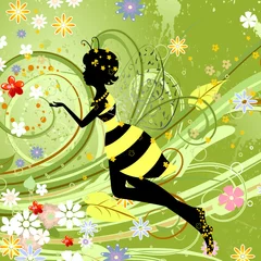 Poster Kleine Bijen Fee Meisje © Aloksa