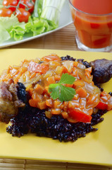 black rice with tomato sauce