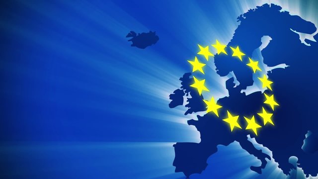 Blue map and the yellow stars, symbol of the EU