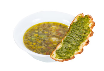 Minestrone soup with fried bread