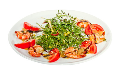 shrimps cocktail appetizer on brown towel with lemon and cherry