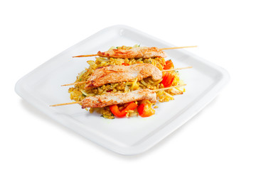 kebab with rice and vegetables