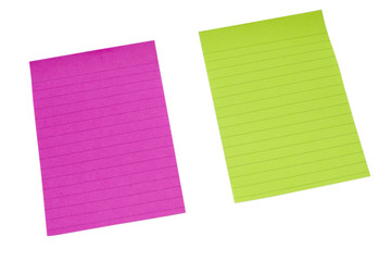 Yellow and Purple lined paper on isolated white bacground