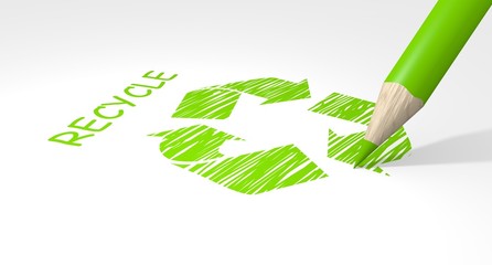 Recycle sign drawing on white background.