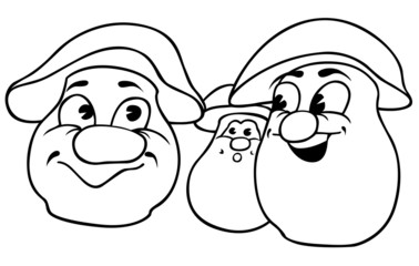 Mushrooms - Black and White Cartoon Illustration