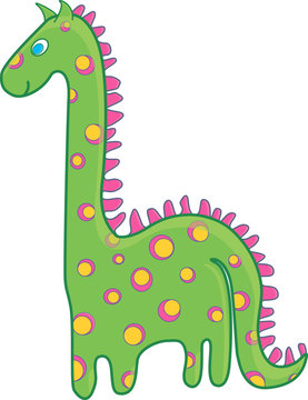 Green dinosaur with a pink and yellow spots
