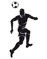 Fototapeta na wymiar Wektor piłka nożna (soccer) sylwetka gracza z kulką izolowanych