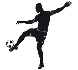 Vector football (soccer) player silhouette with ball isolated