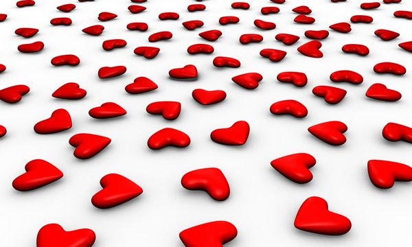 3d hearts on white background