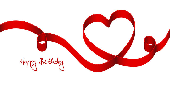 Satin Bow Red Heart & 2 Swirls "Happy Birthday"
