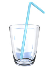 empty glass with blue straw
