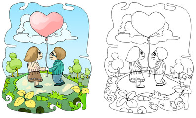 couple holding love balloon