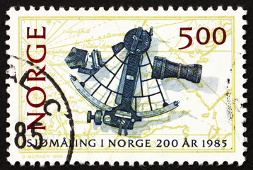 Postage stamp Norway 1985 Sextant and Chart, 1791