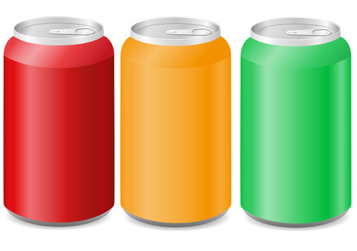 coloured aluminum cans with soda