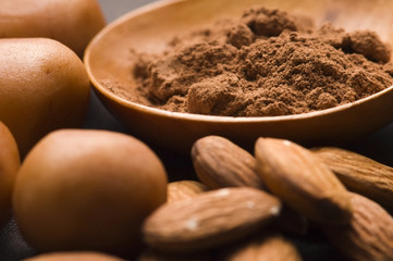 Marzipan potatoes with ingredients