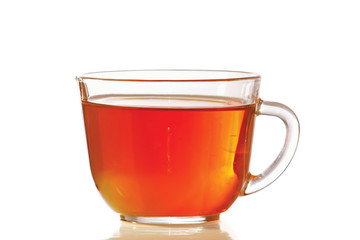 Cup of fresh tea on a white background