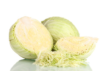 sliced ​​green cabbage isolated on white