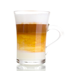 Fragrant сappuccino latte in glass cup isolated on white