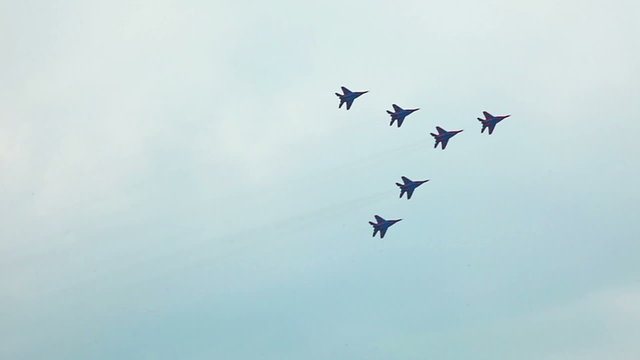 jets display team fly in formation during MAKS-2011 airshow