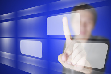 hand pushing on a touch screen interface