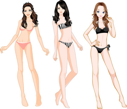 three vector girls in bikini