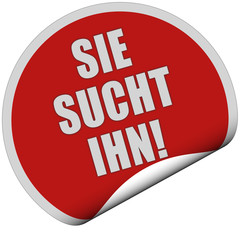 Sticker rot rund curl unten SIE SUCHT IHN!