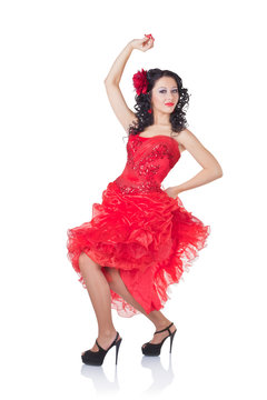 Beautiful Spanish woman in a red dress