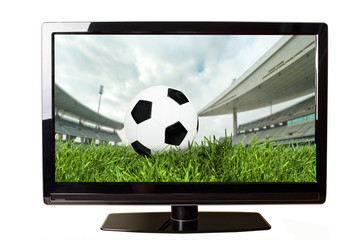 Soccer on TV concept isolated on white