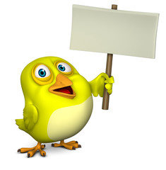 cartoon bird holding placard