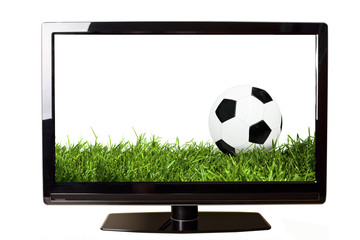 Soccer on TV concept isolated on white