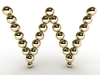 3d alphabet of gold beads.