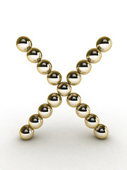 3d alphabet of gold beads.