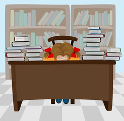 The sleeping girl with books