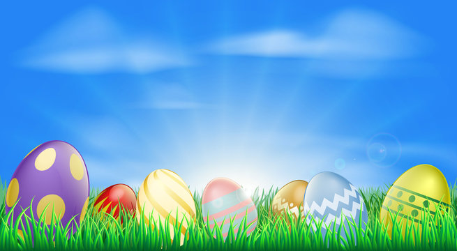 Bright Easter eggs background