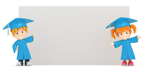 3D render of kids and blank board