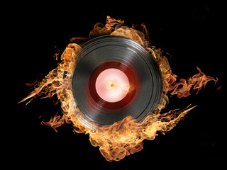 Vinyl record on fire