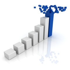 Fototapeta premium growing bar diagram with blue leader top of building blocks