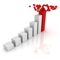 Business growing graph with red building top leader