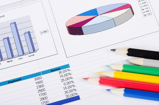 Graphs, charts with colour pencils