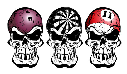 bowling, darts and billiard skulls