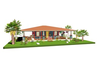 Casetta villa Caraibi-Carribean House-Bungalow-3d