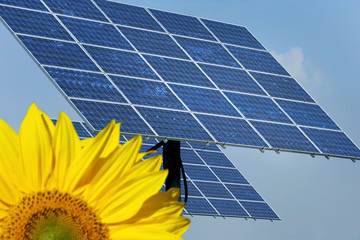 Anlage mit Sonnenkollektoren zur Stromerzeugung.mit Sonnenblume